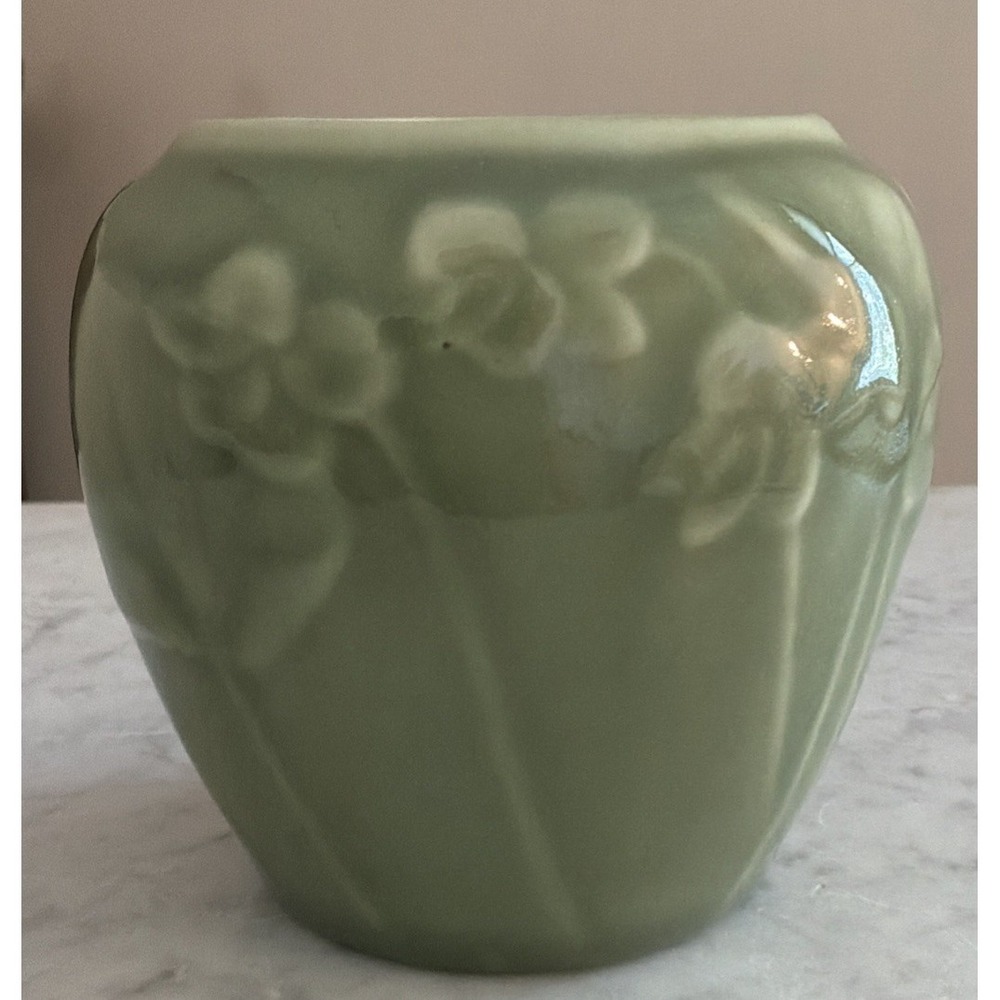 Vintage ROOKWOOD POTTERY Production Vase Embossed Flowers 1958 Cincinnati OH 4"